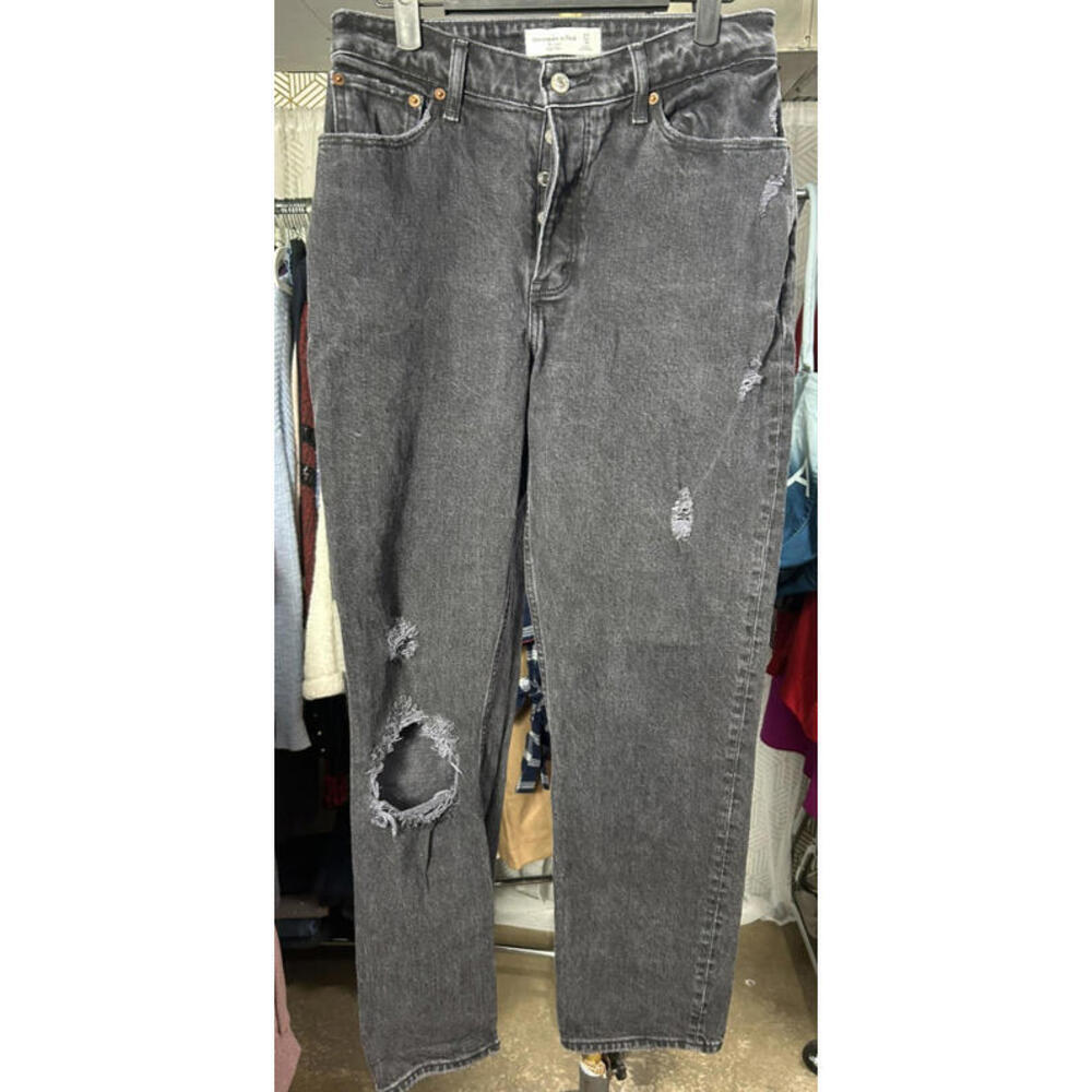 Abercrombie & Fitch The Dad High Rise Black Distressed Jeans Size 27/4R